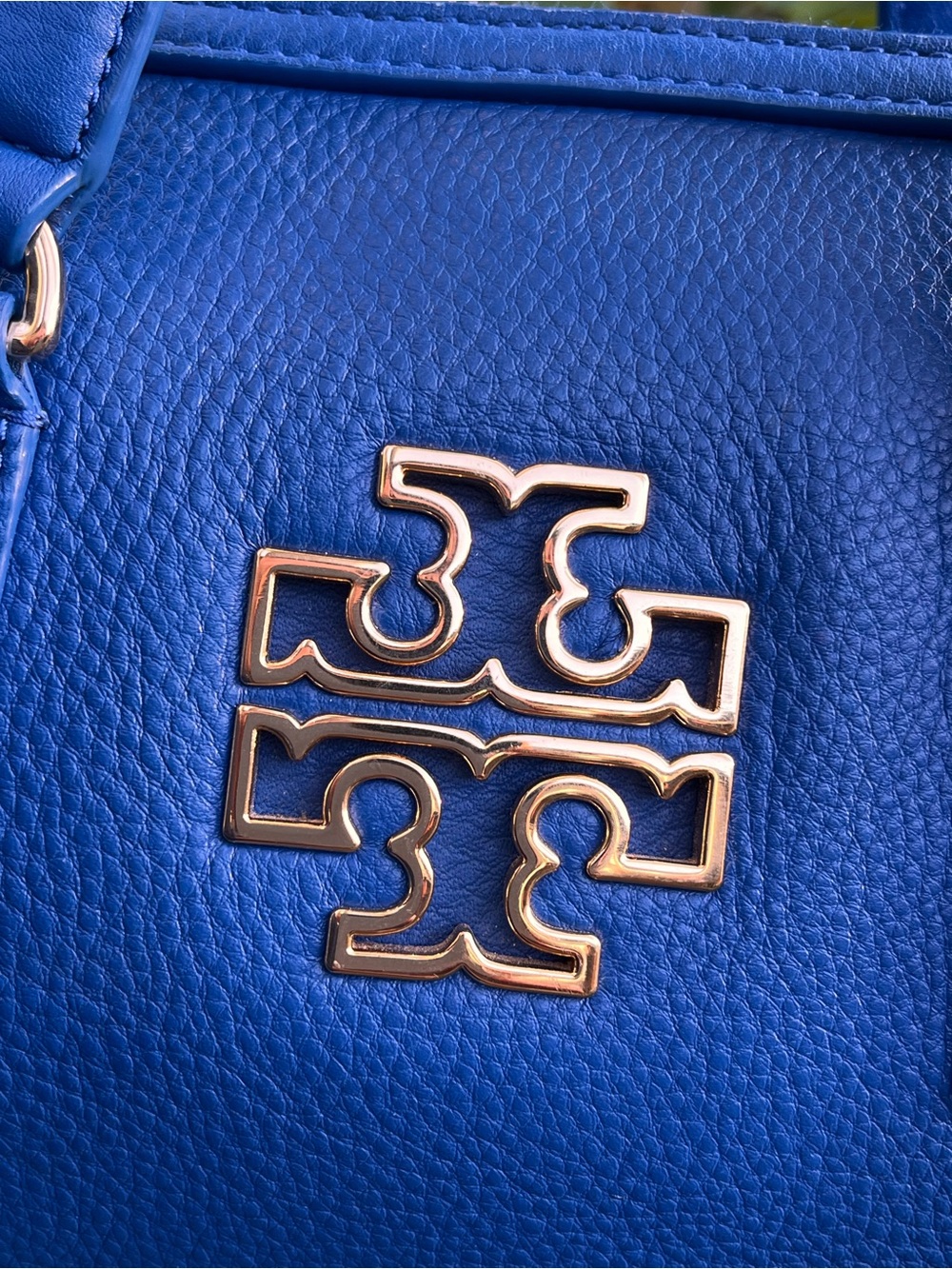 Tory Burch Blue Leather Satchel with Gold Logo - Picture 4 of 10
